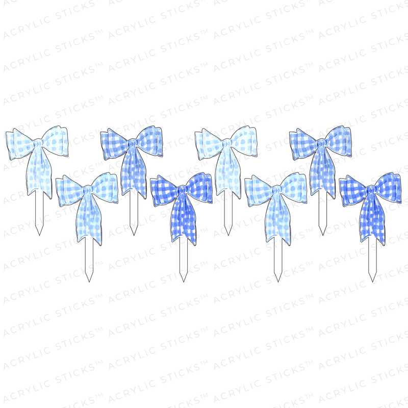 BLUE GINGHAM BOWS ACRYLIC PARTY PIK STICKS COMBO