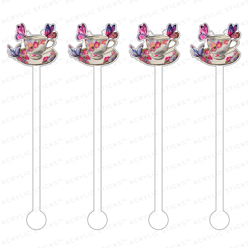 BUTTERFLIES TEACUP ACRYLIC STIR STICKS