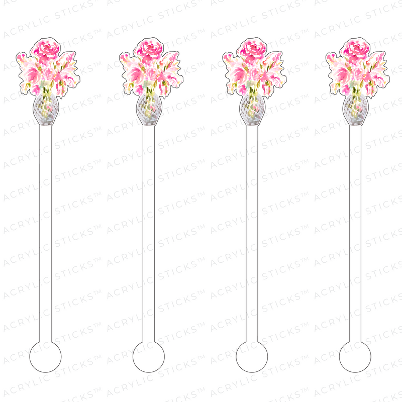 GARDEN ROSES IN CRYSTAL VASE ACRYLIC STIR STICKS