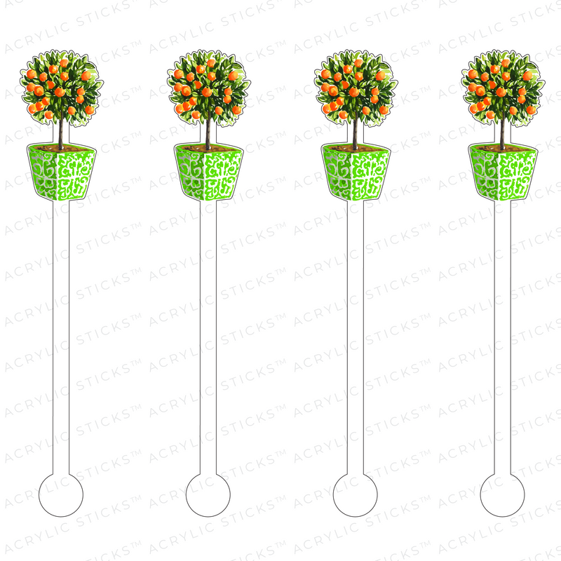 POTTED ORANGE TOPIARY ACRYLIC STIR STICKS