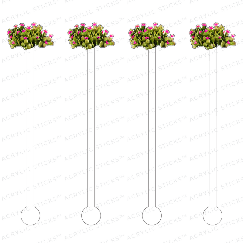 HOT PINK BLOOMS PRICKLY PEAR CACTUS ACRYLIC STIR STICKS