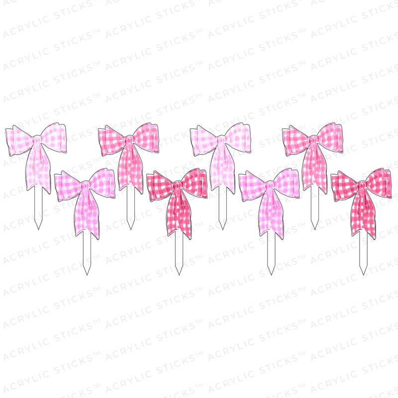 PINK GINGHAM BOWS ACRYLIC PARTY PIK STICKS COMBO