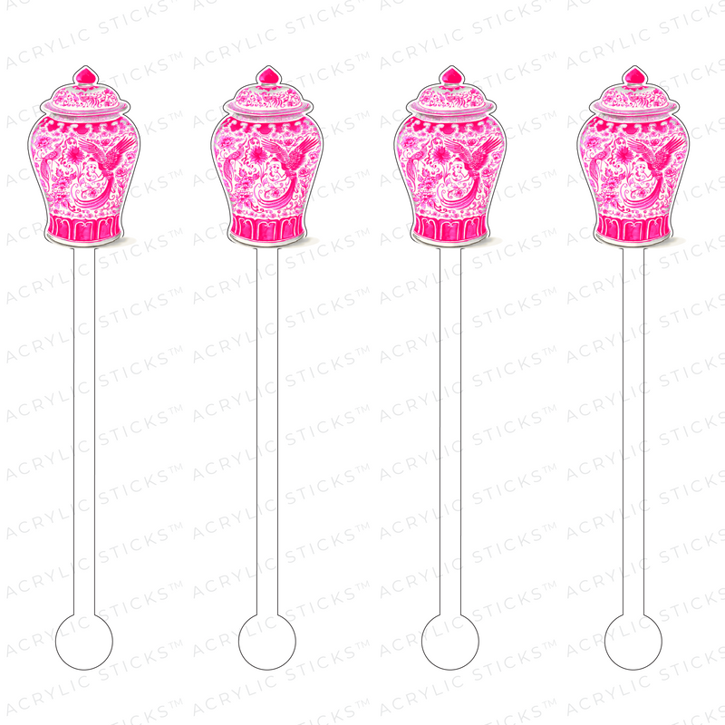 WHITE + AUBERGINE BIRDS GINGER JAR ACRYLIC STIR STICKS
