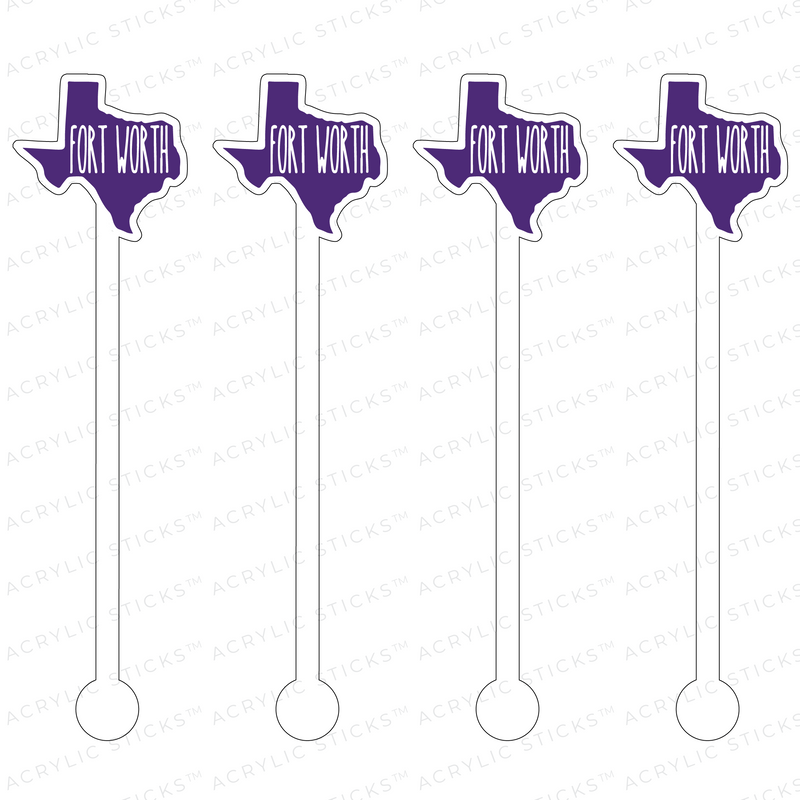 PURPLE FORT WORTH TEXAS ACRYLIC STIR STICKS