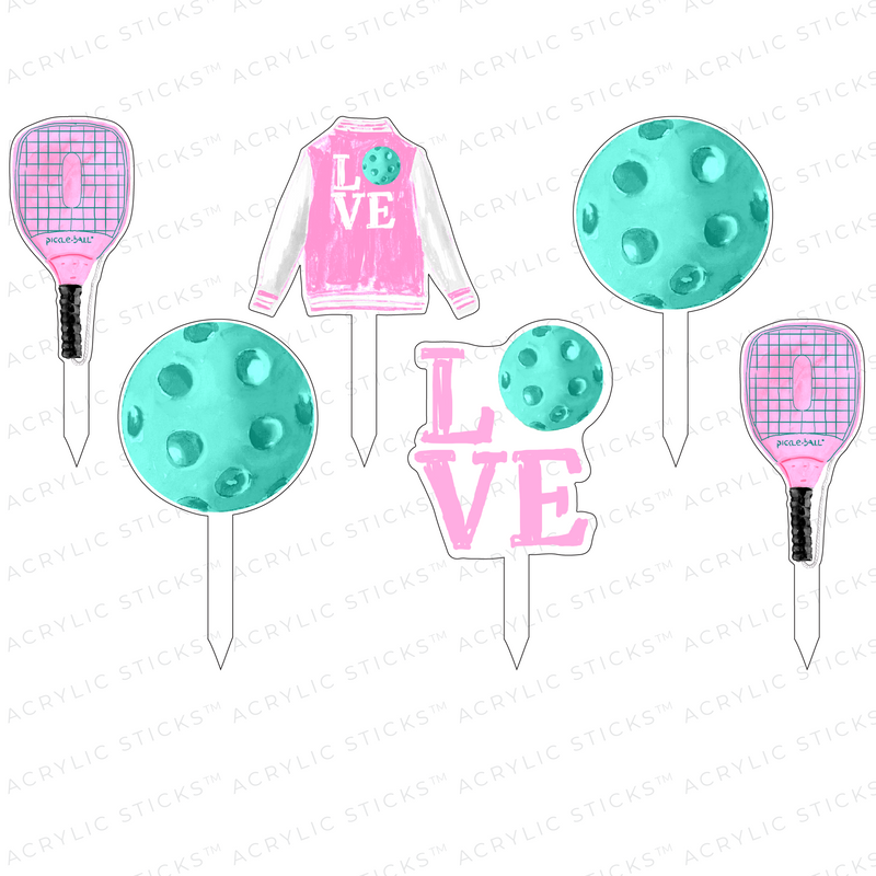 PICKLEBALL SOFT PINK & AQUA ACRYLIC PARTY PIK STICKS COMBO