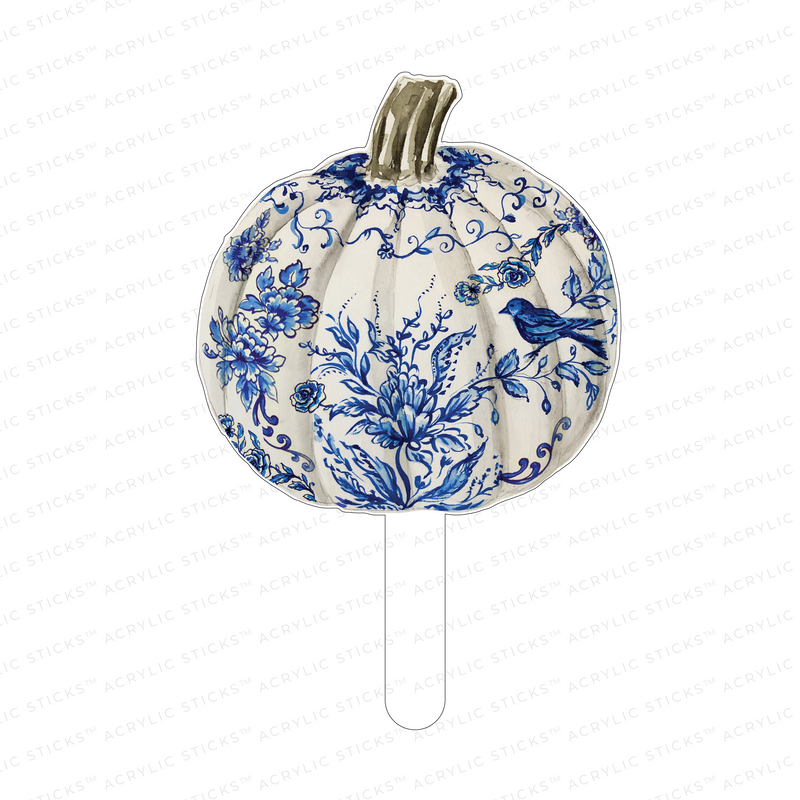 BLUE & WHITE BIRD GOURD ACRYLIC CAKE TOPPER