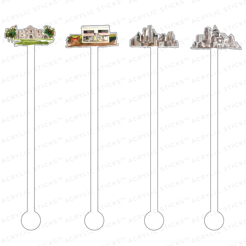 TEXAS LANDMARKS COMBO ACRYLIC STIR STICKS
