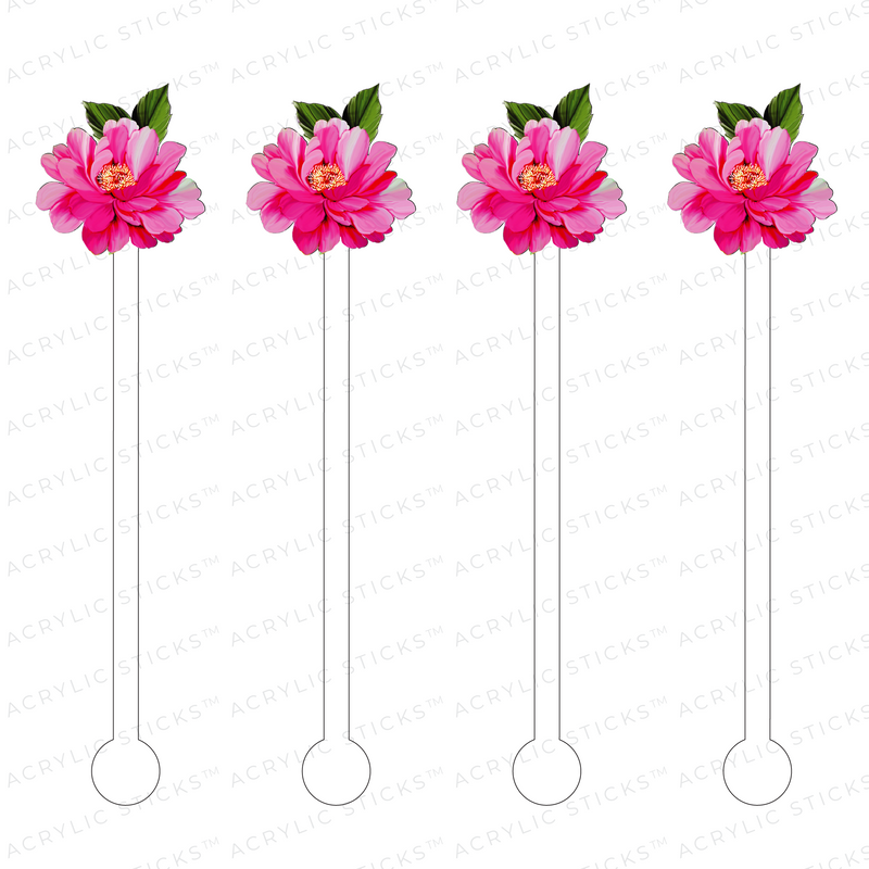 PINK CAMELIA BLOOM ACRYLIC STIR STICKS