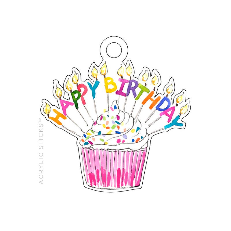 HAPPY BIRTHDAY SPRINKLE CUPCAKE ACRYLIC GIFT TAG