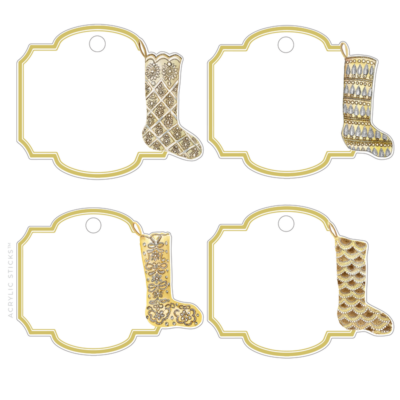 GOLD GLAM CHRISTMAS STOCKINGS WRITABLE ACRYLIC GIFT TAG COMBO