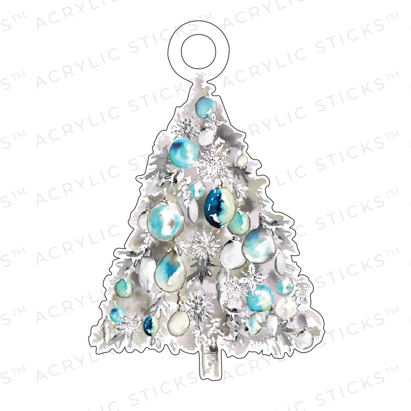 AQUA BAUBLES CHRISTMAS TREE ACRYLIC GIFT TAG