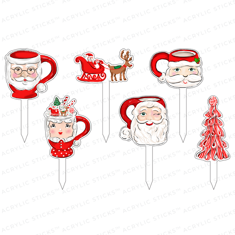 HOLLY JOLLY XMAS MUGS ACRYLIC PARTY PIK STICKS COMBO