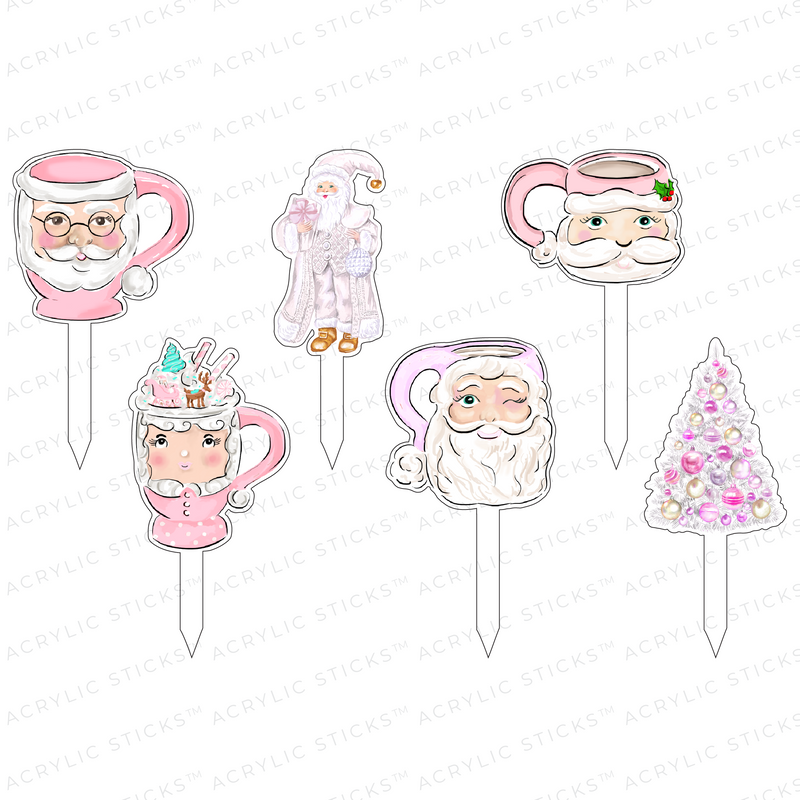 PASTEL PINK CHRISTMAS ACRYLIC PARTY PIK STICKS COMBO