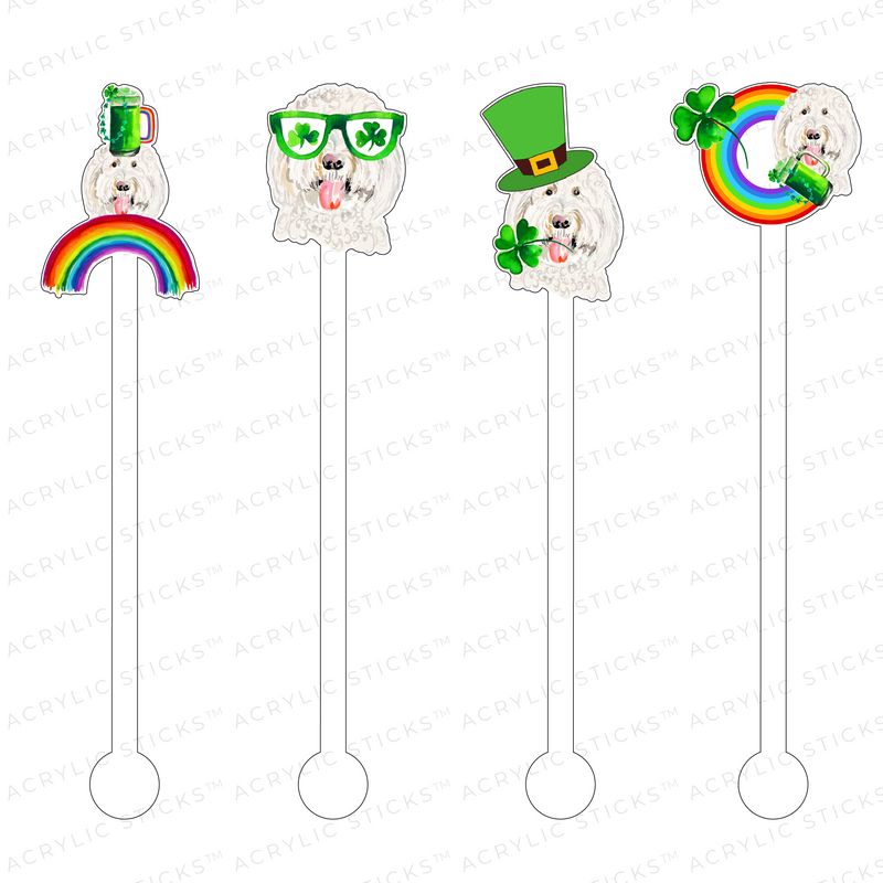 ST. PATTY'S WHITE DOODLE ACRYLIC STIR STICKS COMBO