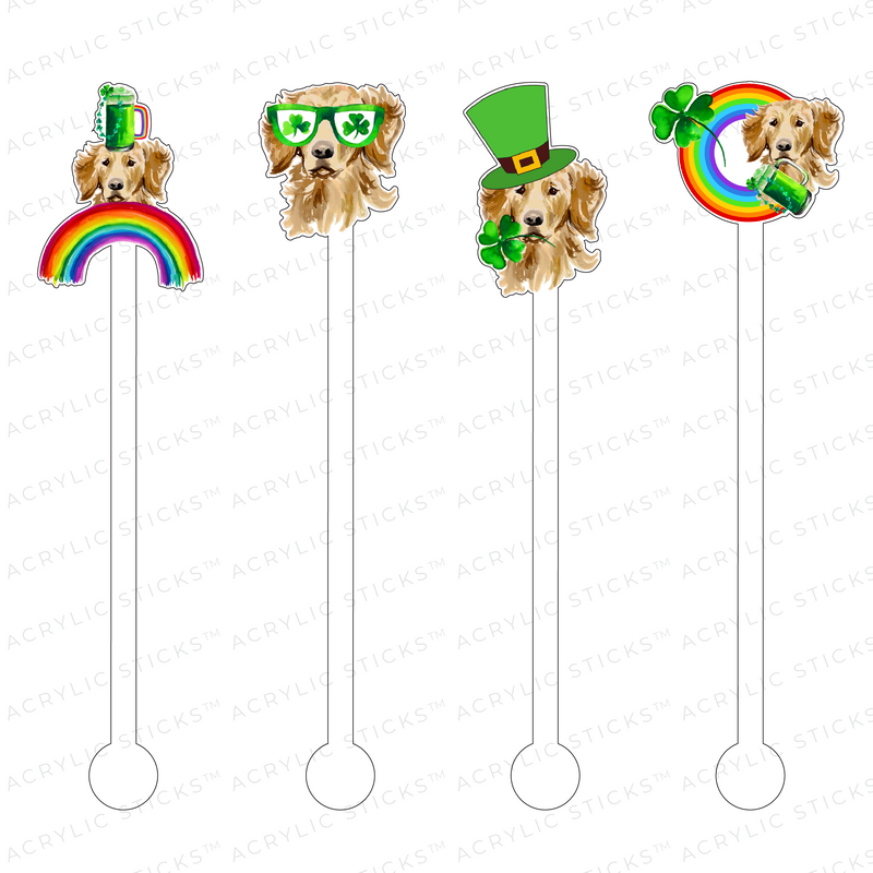 ST. PATTY'S GOLDEN RETRIEVER ACRYLIC STIR STICKS COMBO