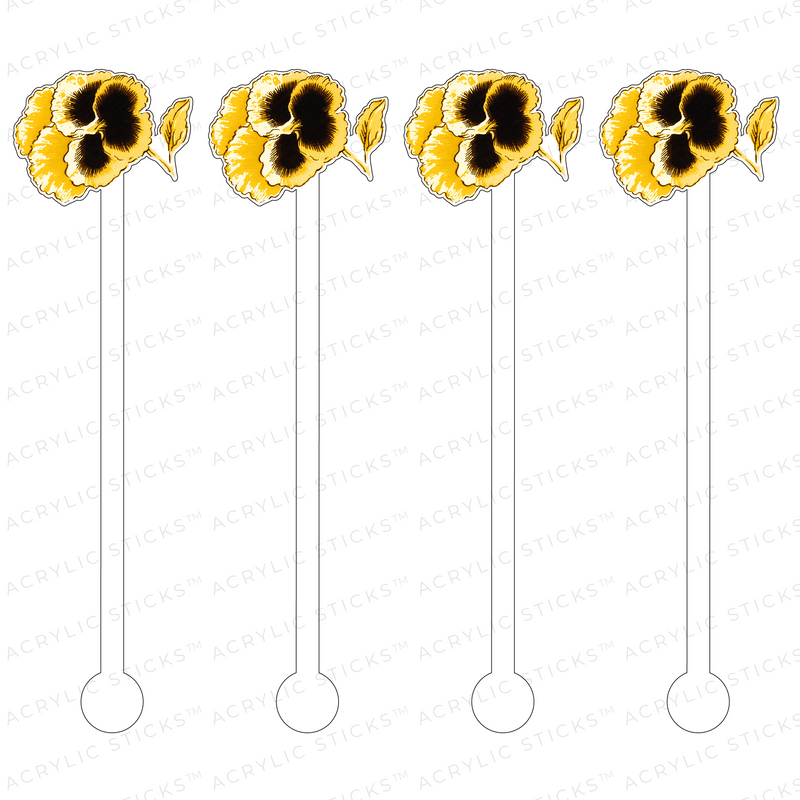 GOLD & BLACK PANSY ACRYLIC STIR STICKS