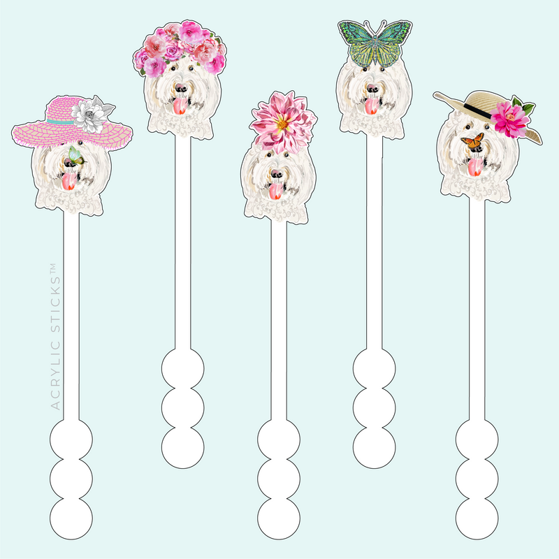 WHITE DOODLE LOVES SPRING WHITE ACRYLIC STIR STICKS COMBO