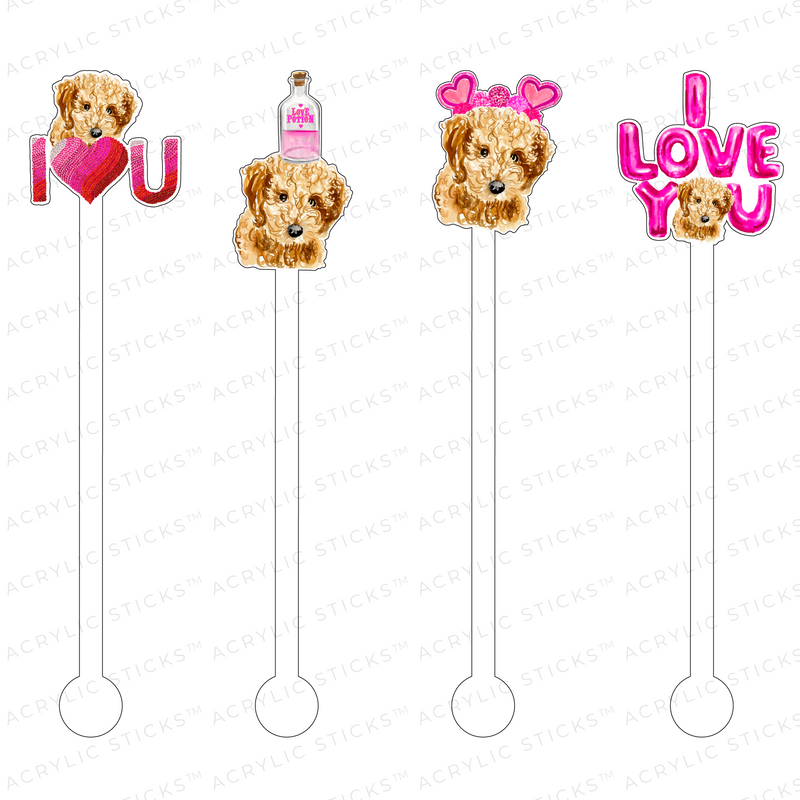 CURLY DOODLE VALENTINE ACRYLIC STIR STICKS COMBO
