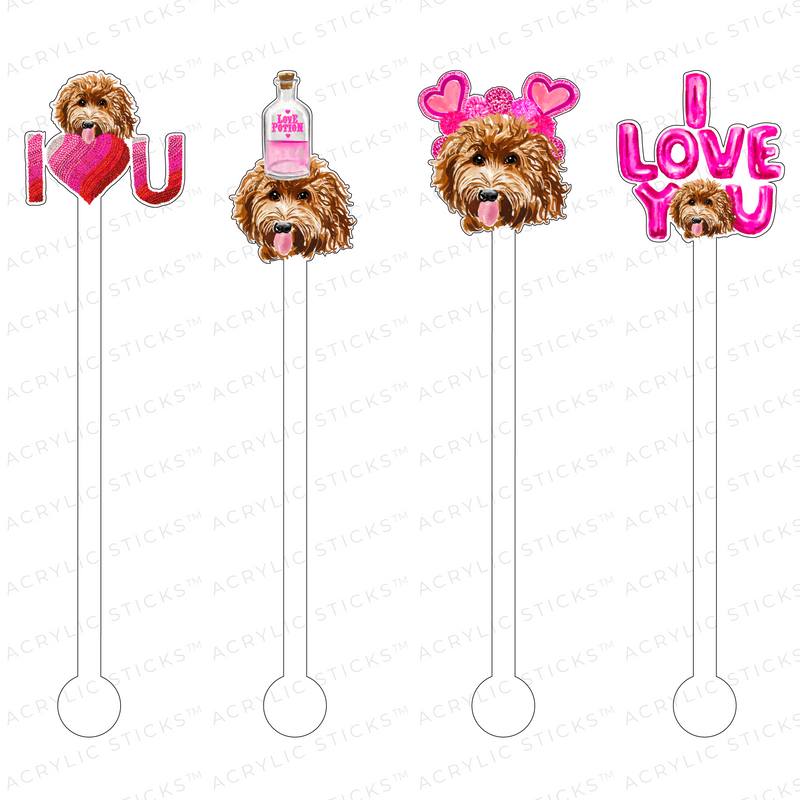 GOLDENDOODLE VALENTINE ACRYLIC STIR STICKS COMBO