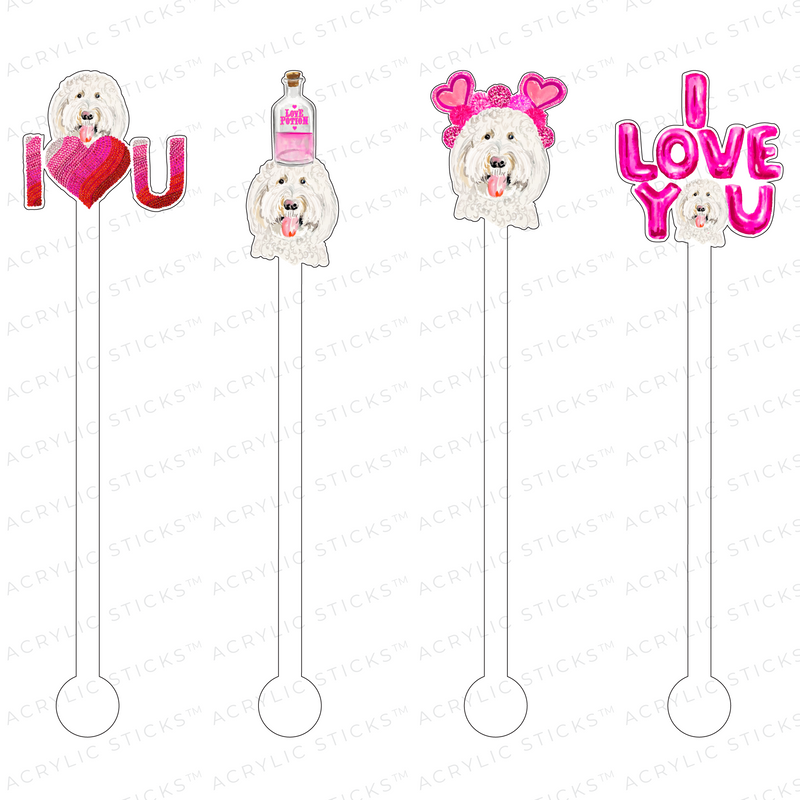WHITE DOODLE VALENTINE ACRYLIC STIR STICKS COMBO