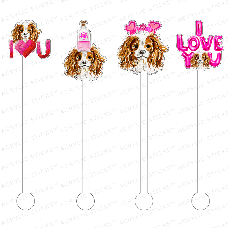 KING CHARLES CAVALIER VALENTINE ACRYLIC STIR STICKS COMBO