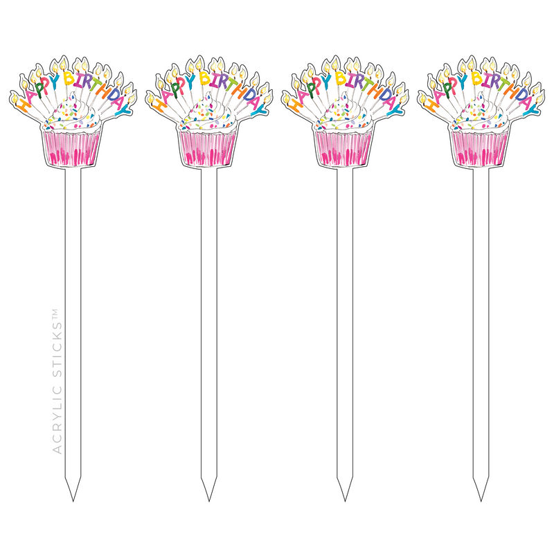 HAPPY BIRTHDAY SPRINKLE CUPCAKE ACRYLIC SKEWERS
