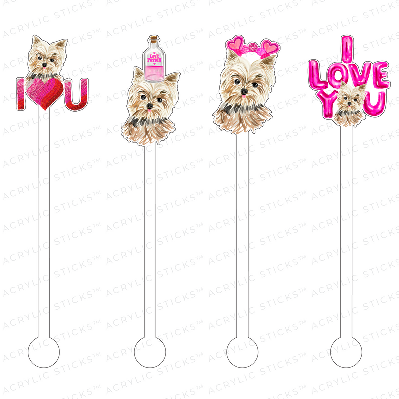 YORKIE VALENTINE ACRYLIC STIR STICKS COMBO
