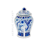 WHITE + BLUE BIRDS GINGER JAR ACRYLIC DRINK CLIPS