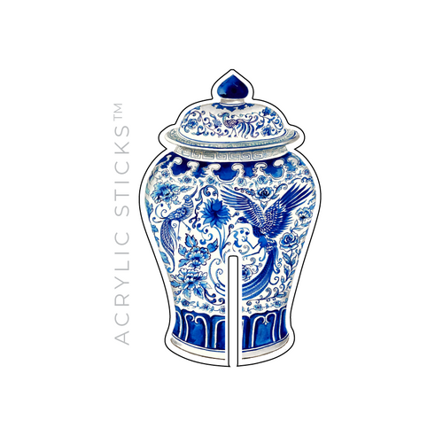 WHITE + BLUE BIRDS GINGER JAR ACRYLIC DRINK CLIPS