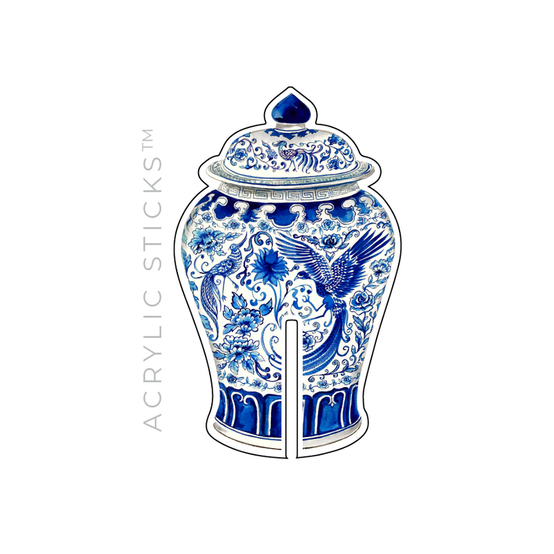 WHITE + BLUE BIRDS GINGER JAR ACRYLIC DRINK CLIPS