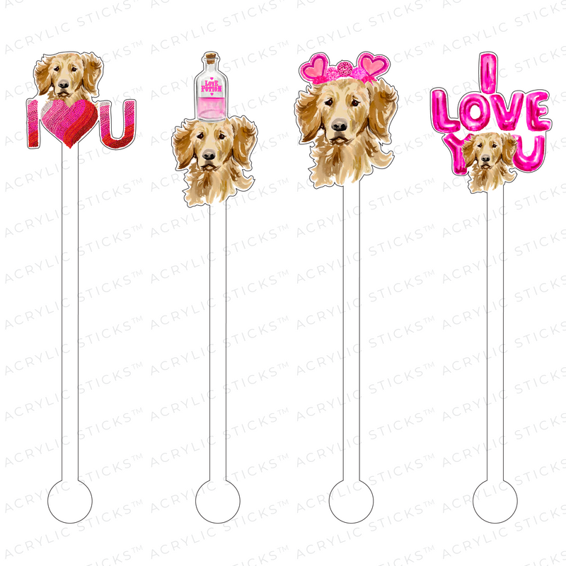 GOLDEN RETRIEVER VALENTINE ACRYLIC STIR STICKS COMBO