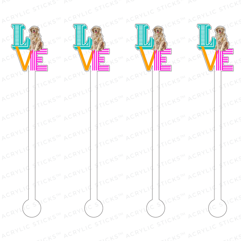 GOLDEN RETRIEVER 'LOVE' ACRYLIC STIR STICKS