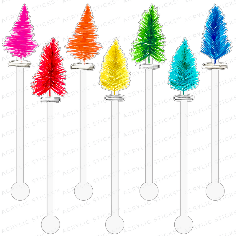 BOTTLE BRUSH CHRISTMAS TREES ACRYLIC STIR STICKS COMBO