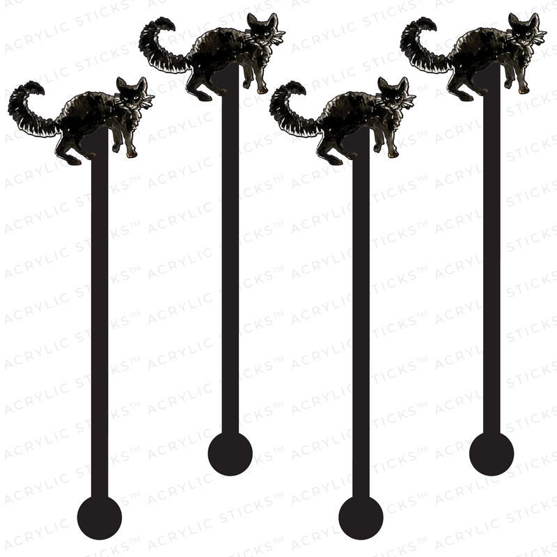 BLACK CAT ON BLACK ACRYLIC STIR STICKS