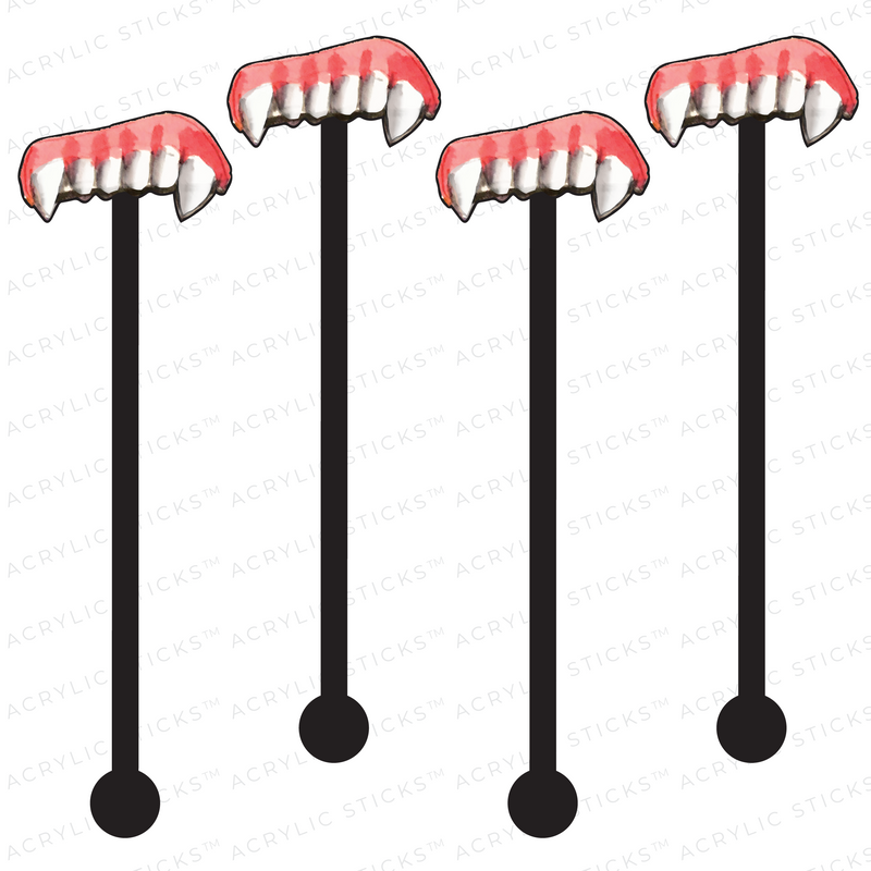 VAMPIRE TEETH ON BLACK ACRYLIC STIR STICKS
