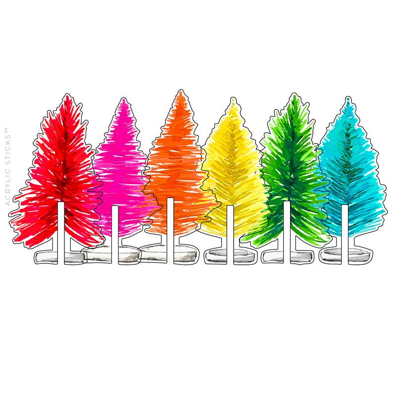 BOTTLE BRUSH CHRISTMAS TREES ACRYLIC DRINK CLIP COMBO