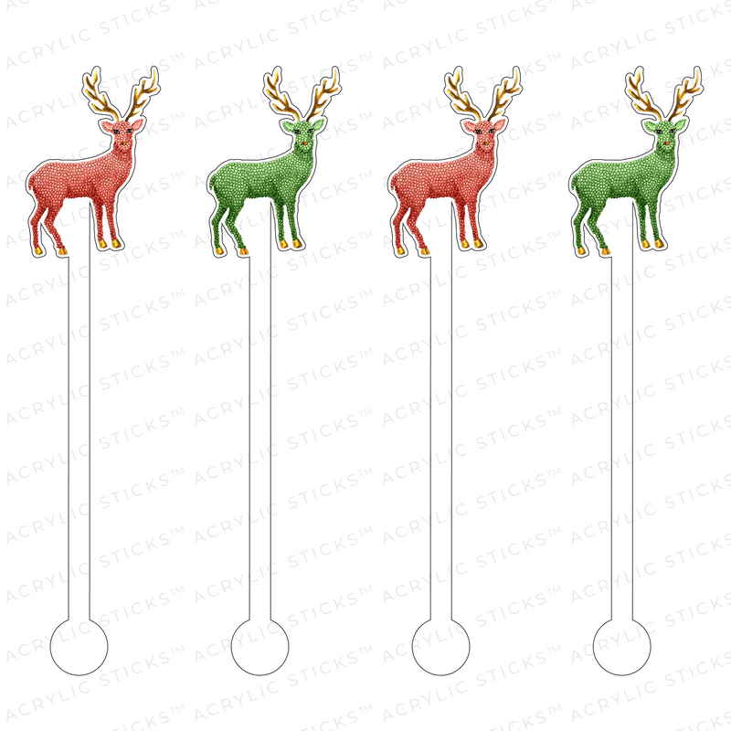 GLITZY GLAM CHRISTMAS DEER ACRYLIC STIR STICKS COMBO