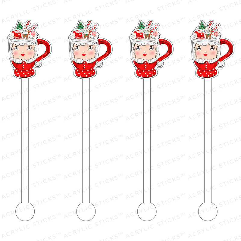 MRS. CLAUS HOLIDAY MUG ACRYLIC STIR STICKS