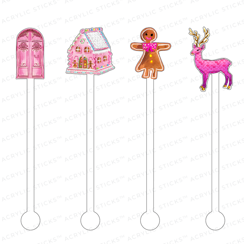 PREPPY PINK CHRISTMAS ACRYLIC STIR STICKS COMBO