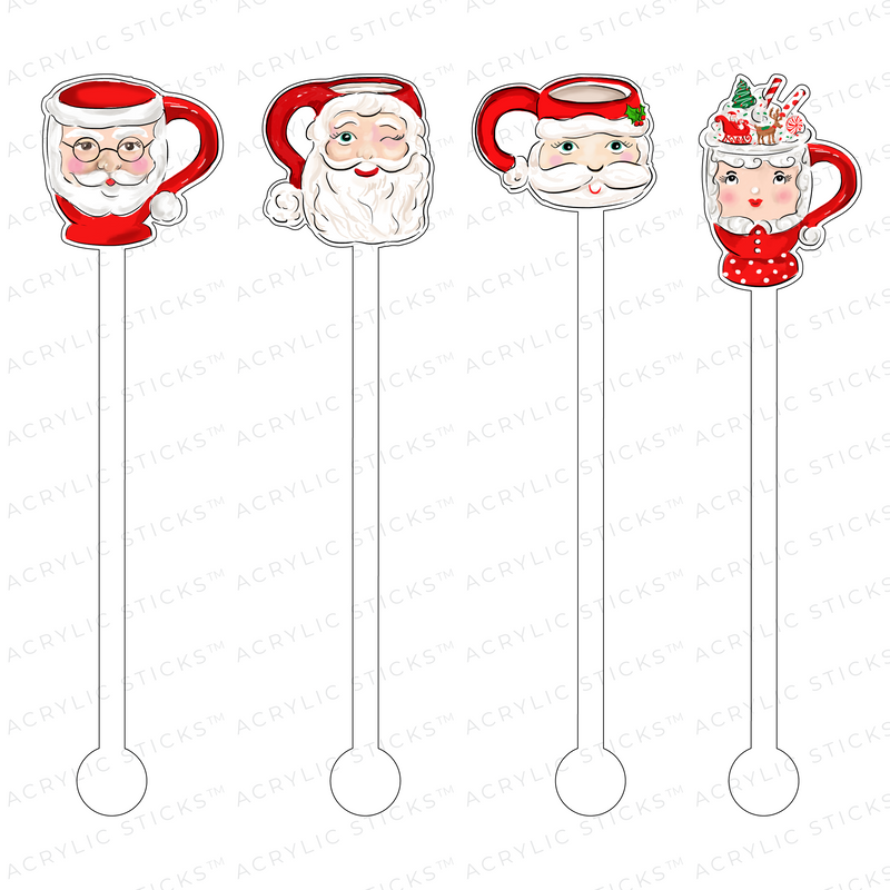MERRY SANTA MUGS ACRYLIC STIR STICKS COMBO