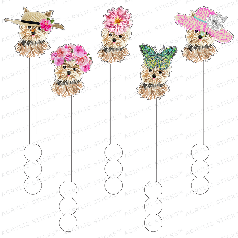 SPRINGTIME YORKIE ACRYLIC STIR STICKS COMBO