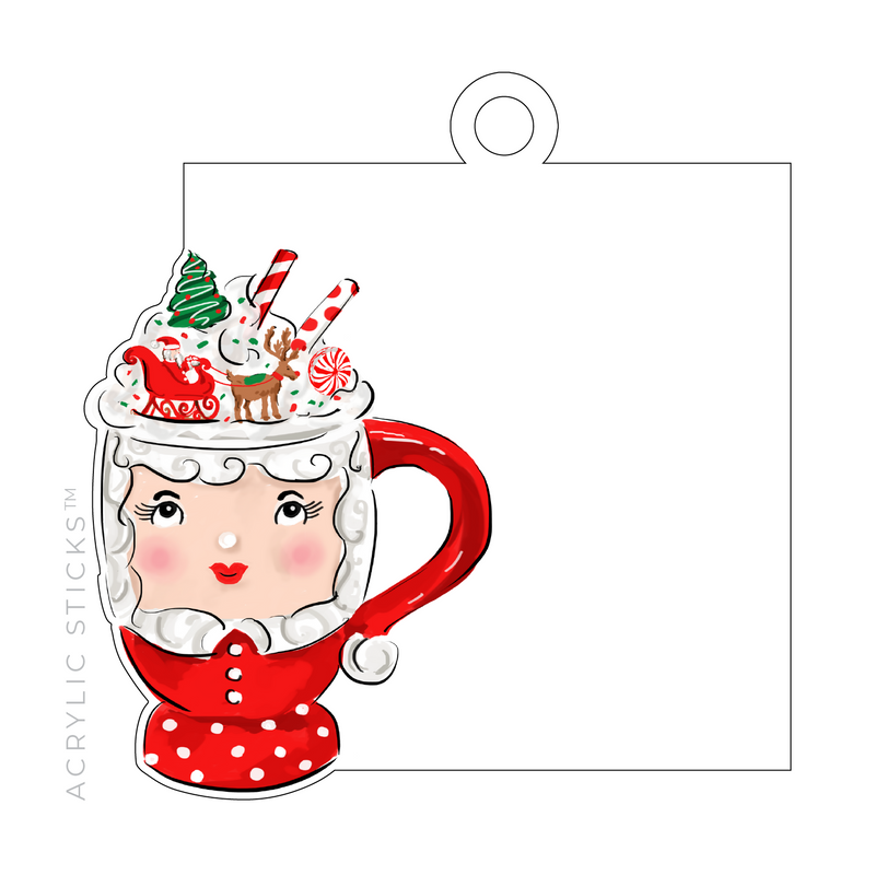 MRS. CLAUS HOLIDAY MUG WRITABLE ACRYLIC GIFT TAG