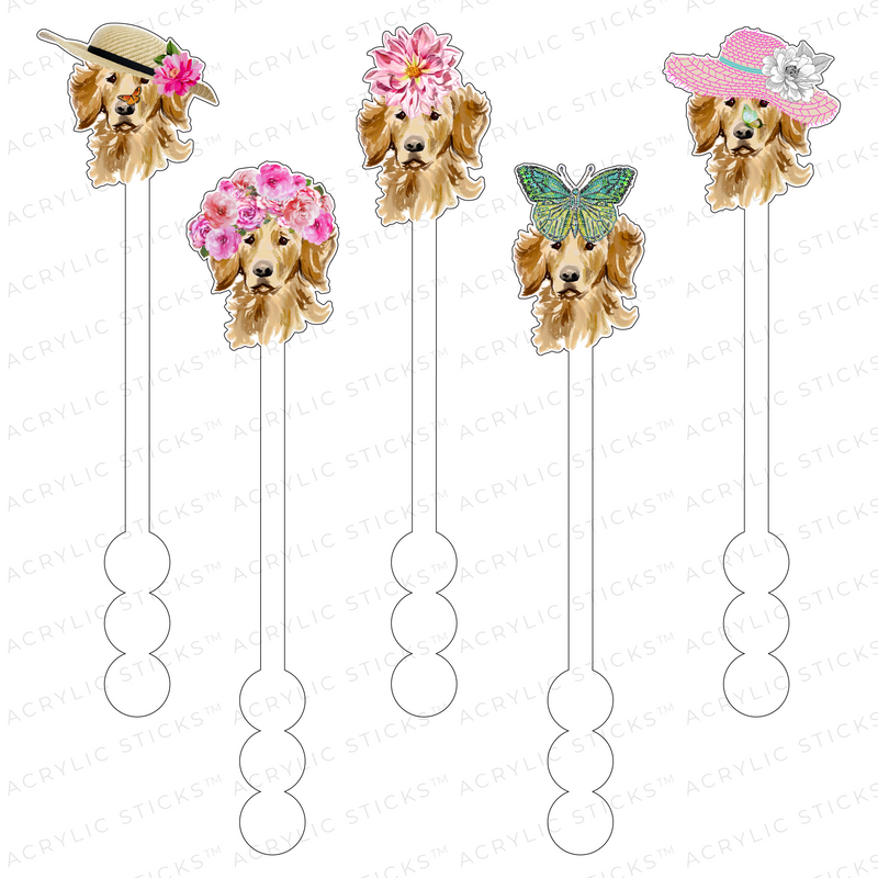 SPRINGTIME GOLDEN RETRIEVER ACRYLIC STIR STICKS COMBO