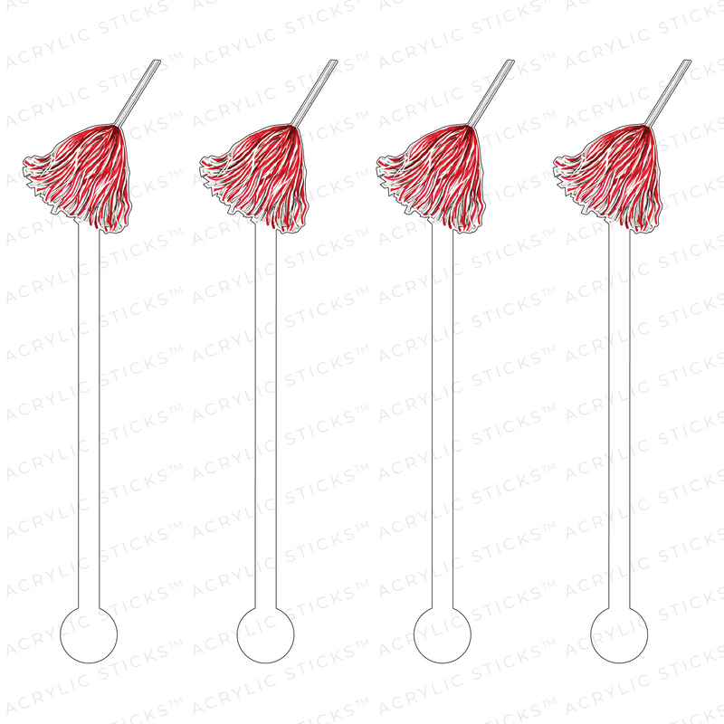 RED & WHITE POM POM ACRYLIC STIR STICKS