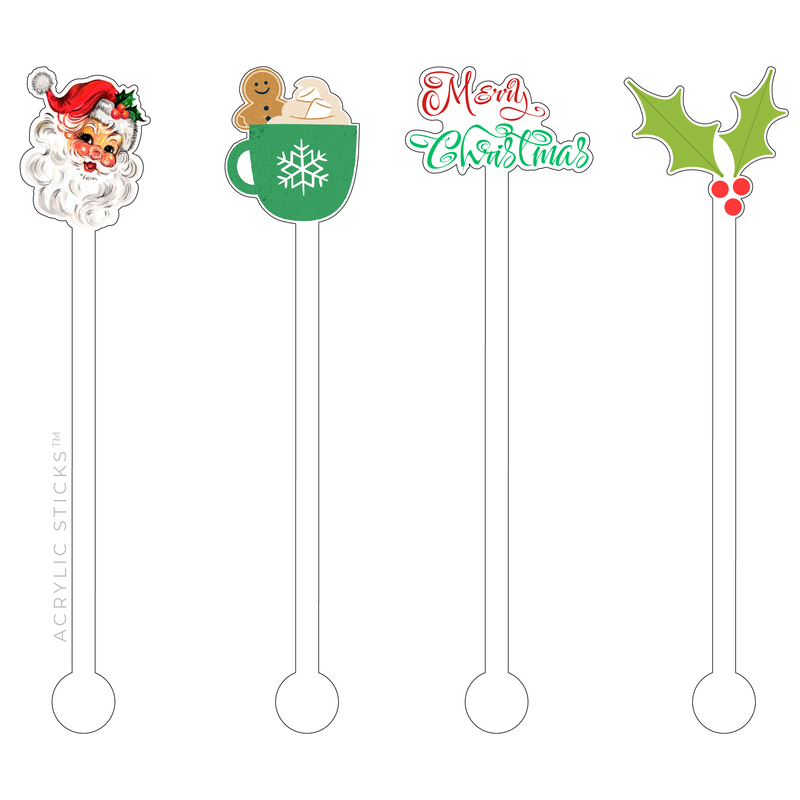 CLASSIC MERRY CHRISTMAS ACRYLIC STIR STICKS COMBO