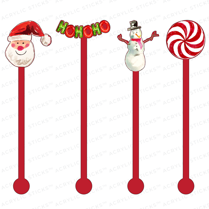 CUTE CHRISTMAS ON RED ACRYLIC STIR STICKS COMBO