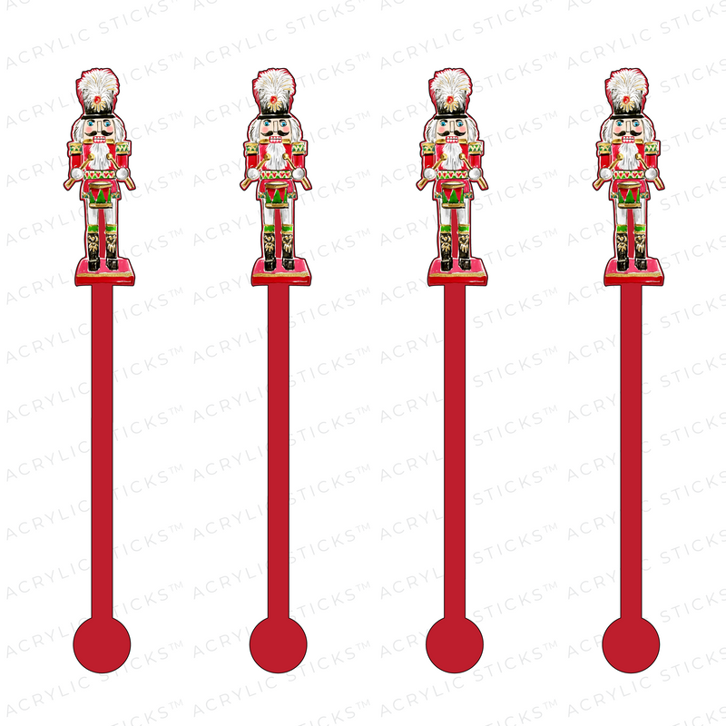 STAN THE NUTCRACKER ON RED ACRYLIC STIR STICKS