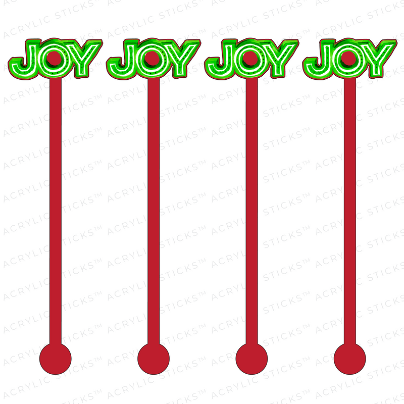 GREEN JOY ON RED ACRYLIC STIR STICKS