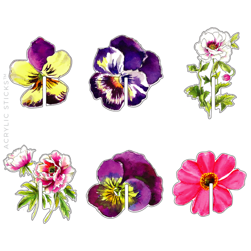 PANSIES & ANEMONES ACRYLIC DRINK CLIP COMBO