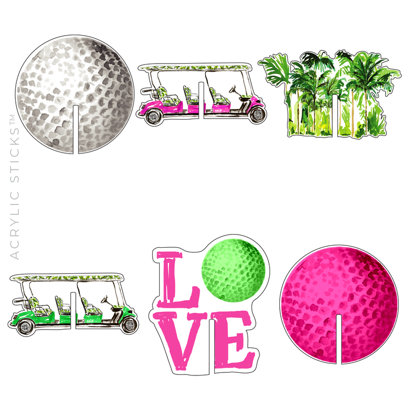 LOVE GOLF PINK & GREEN ACRYLIC DRINK CLIP COMBO